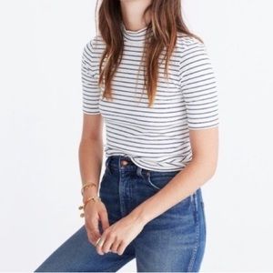 Madewell Black And White Ribbed Mock Neck In Sailor Stripe Blouse